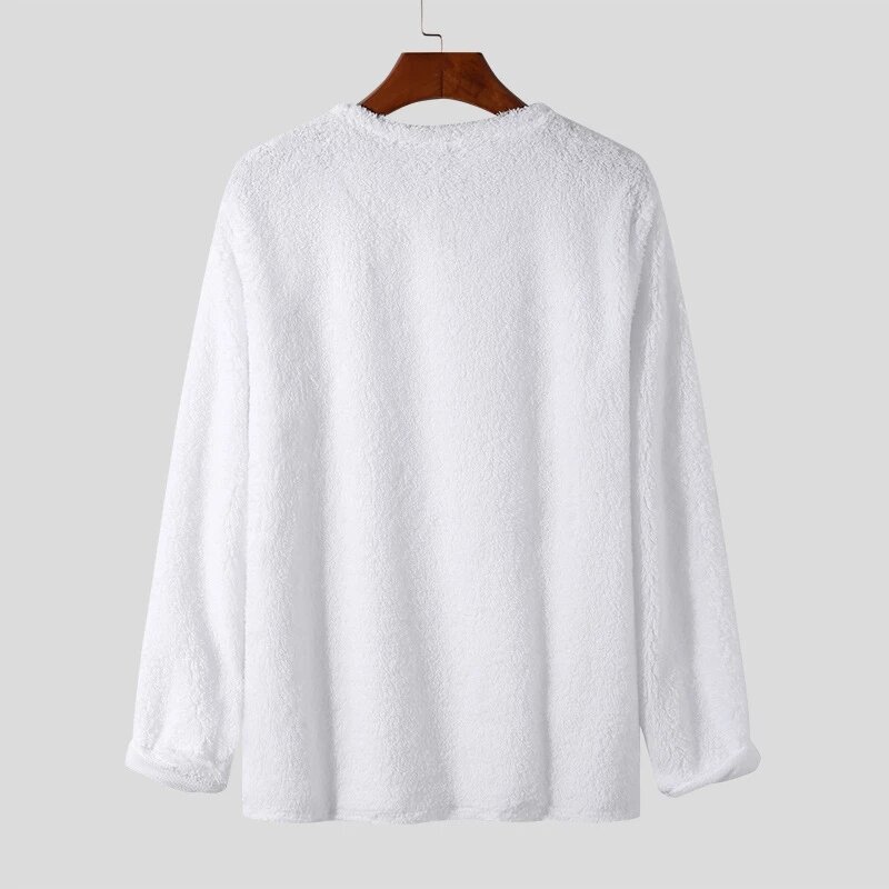 Tops de lana para hombre, ropa de calle informal de manga larga con cuello en V, camisetas de punto sólido a la moda, otoño 2022