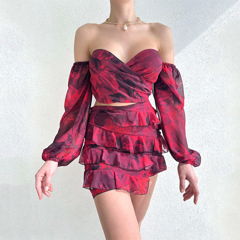 Женское платье-мини с открытыми плечами, элегантное ажурное платье с косым воротником, весна-лето