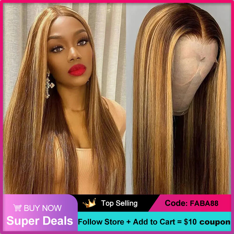 Highlight Ombre Straight Wig Human Hair Lace Front Wigs 4/27 Highlight Straight HD Transparent Comfortable Lace Front Wigs