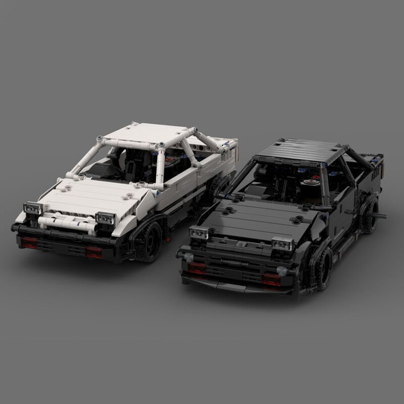 MOC-70592 Two AE86 Black White Sports Car Building Block DIY Technology Assembly Electronic Drawing No Sticker Toys For Kids