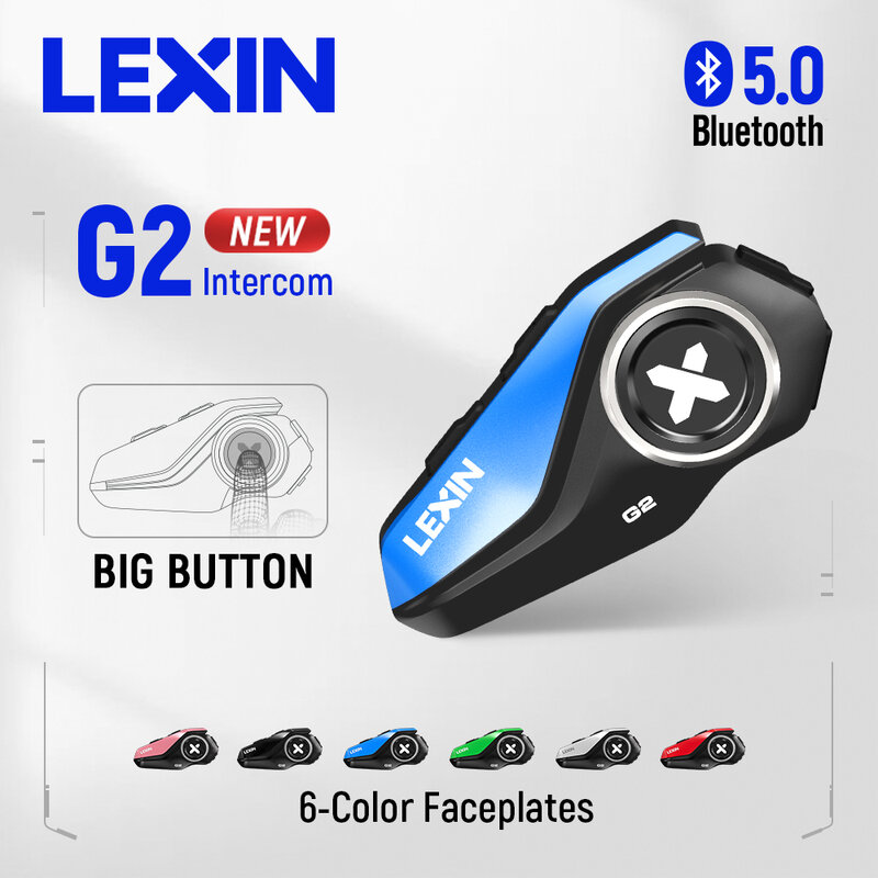 Baru 2022 LEXIN-G2 Helm Bluetooth Sepeda Motor Interkom Desain Tombol Besar & Hingga Memasangkan 6 Pengendara, Cangkang Pola Dapat Ditukar, DSP