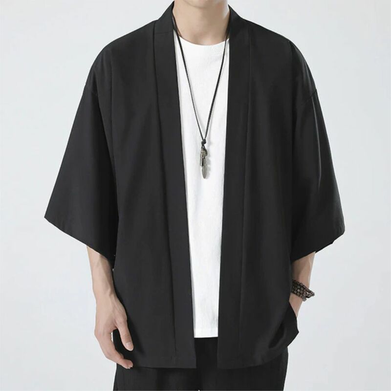 Kimono męski płaszcz Kimono Para Hombre czarna kurtka biały płaszcz koszula plażowa letnie Haori męskie Unisex ubrania samurajskie japońskie męskie