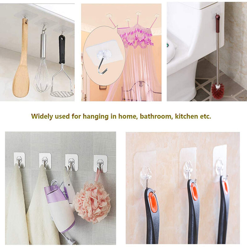 Transparent Hooks Strong Self Adhesive Key Storage Hanger Multi-Function Towel Hanging Hook For Kitchen Bathroom Storage