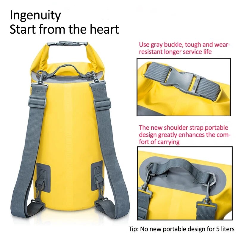 กระเป๋ากันน้ำ PVC กระเป๋า5L/10L/15L/20L/30L สำหรับดำน้ำกลางแจ้งที่เก็บของชายหาดพับได้กระเป๋าว่ายน้ำล่องแพแม่น้ำมหาสมุทร