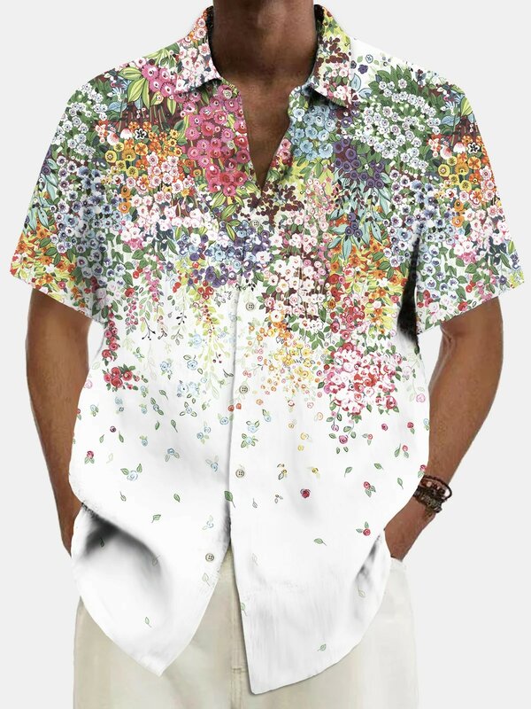 Camisas havaianas masculinas, estampadas em 3D, arte de botões, camiseta de manga curta, camisa de praia, férias, roupa diária, verão