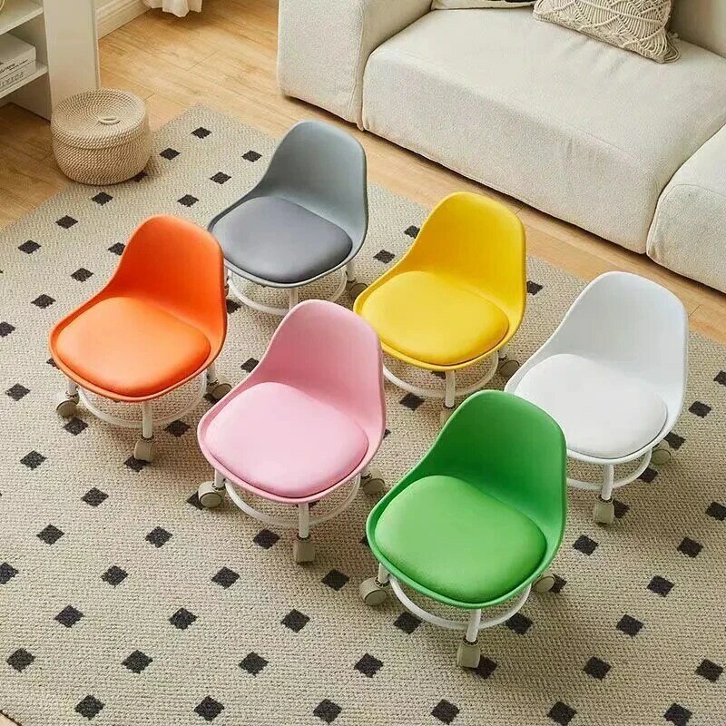 Stool Children's Chair Waterproof PU Leather Seats For Children Universal Wheel Children's Chair Movable Low Chair With Backrest