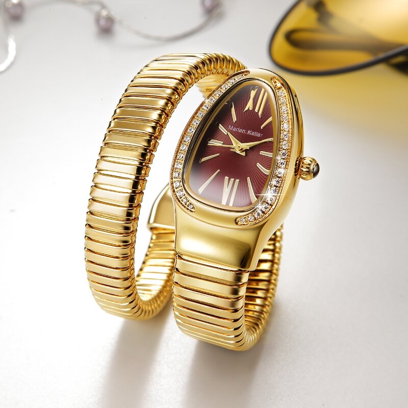 Новинка, модные женские часы Marlen keller, популярные европейские и американские кварцевые часы в форме змеи с бриллиантами