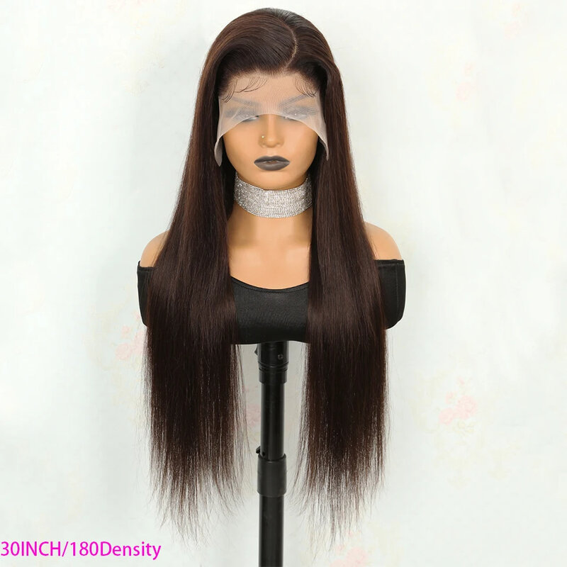 High Density Chocolate Brown #4 Colored Straight 13x5 T Part HD Transparent Lace Front Human Hair Wigs 12-30in Lace Frontal Wigs