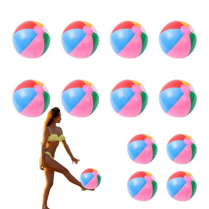 Arco-íris bola de praia inflável para festa de aniversário, brinquedo pequeno verão para piscina, 12pcs