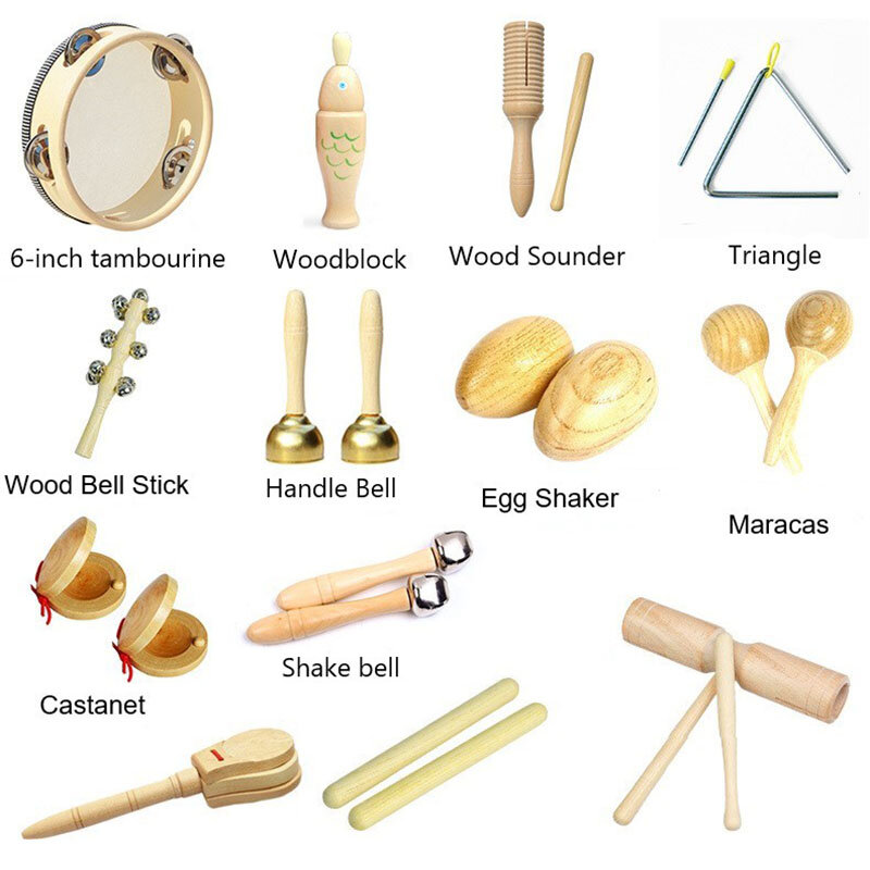 Alat musik kayu untuk anak-anak, instrumen pendidikan montesori kayu alami Set instrumen musik untuk bayi baru lahir 0 12M