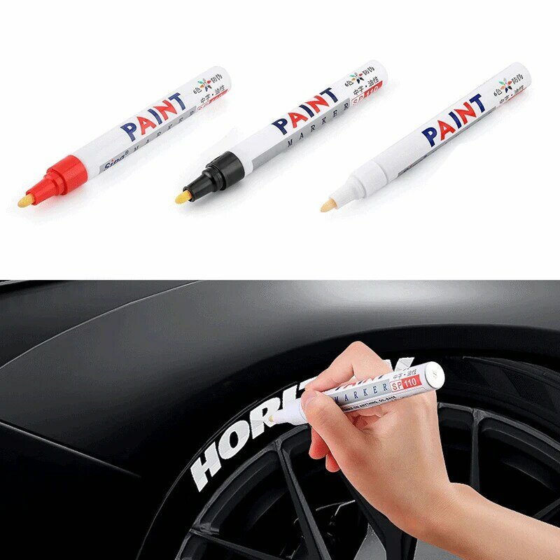 Impermeável Car Paint Pen, pneu de roda, pintura oleosa Mark, Auto borracha pneu do chão, Metal permanente pintura marcador, 1 peça