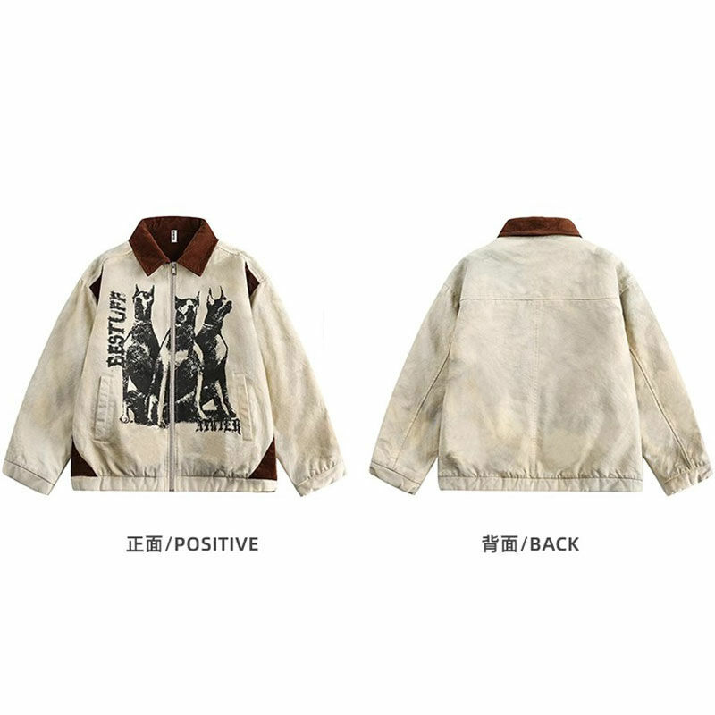 Collar cotton jacket winter thickened vintage Doberman patchwork contrasting color cotton jacket ropa de invierno para hombre