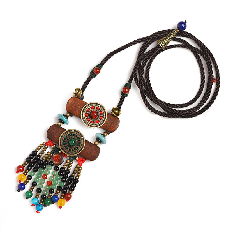 Ожерелье женское многослойное в этническом стиле с бусинами