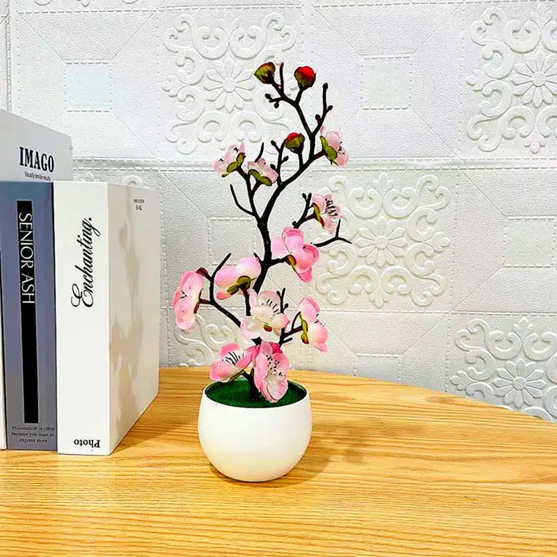 Plantas artificiales bonsái, maceta de simulación de árbol pequeño, flores falsas, adornos en maceta de mesa, decoración del hogar, decoración del jardín del Hotel