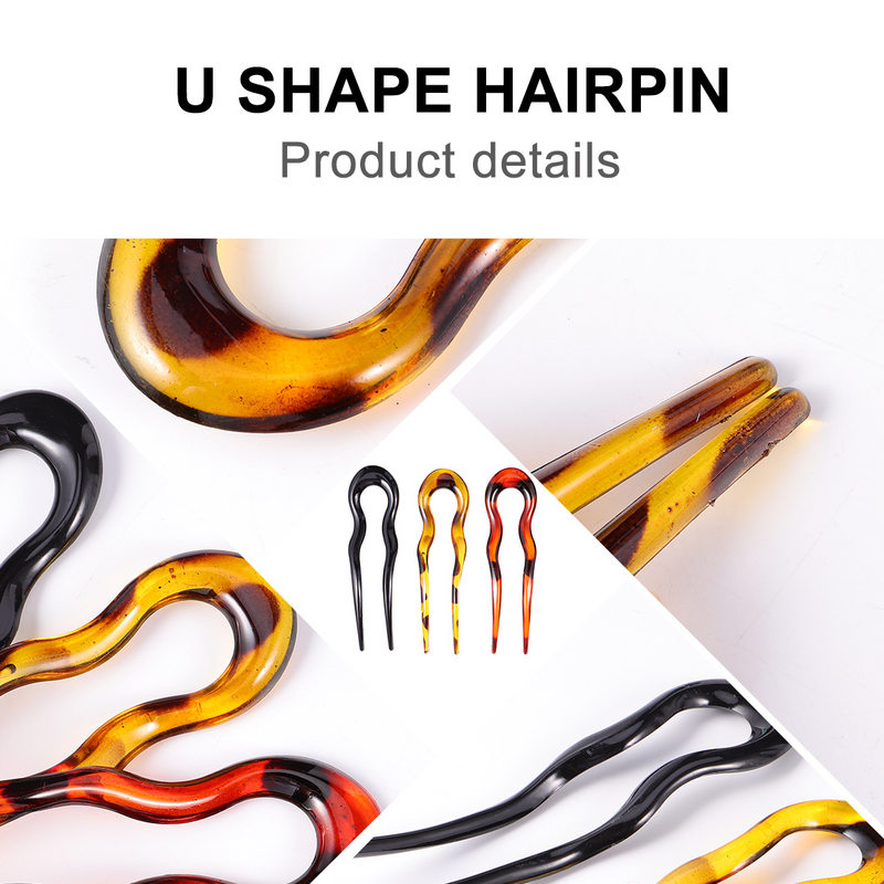 3 Pcs Resin Hair Clips For Girlspin Retro Decor U Shape Clip Long Stick Holder Plastic Vintage Fork Women's