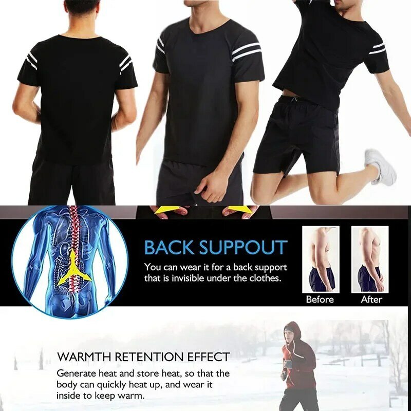 Men Heat Trapping Sauna Suits Gym Tops Weight Loss Shirts Slimming Corsets White Stripe Short Sleeve Sports