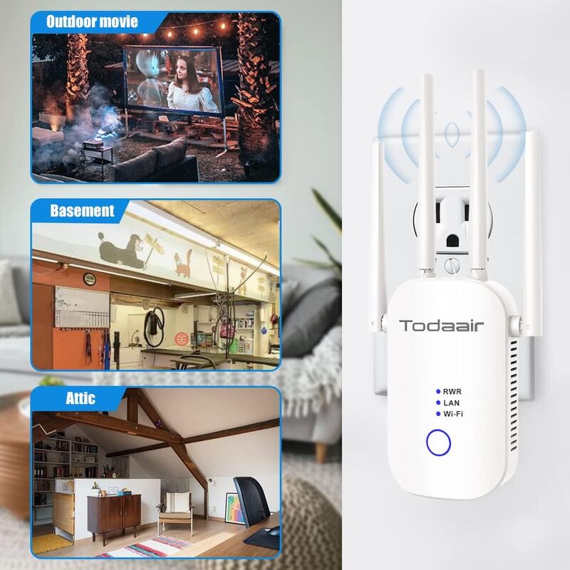 WiFi Signal Booster para Casa, Wi-Fi Booster e Amplificador de Sinal, Internet Booster, até 1200Mbps, Dual Band WiFi Repeater