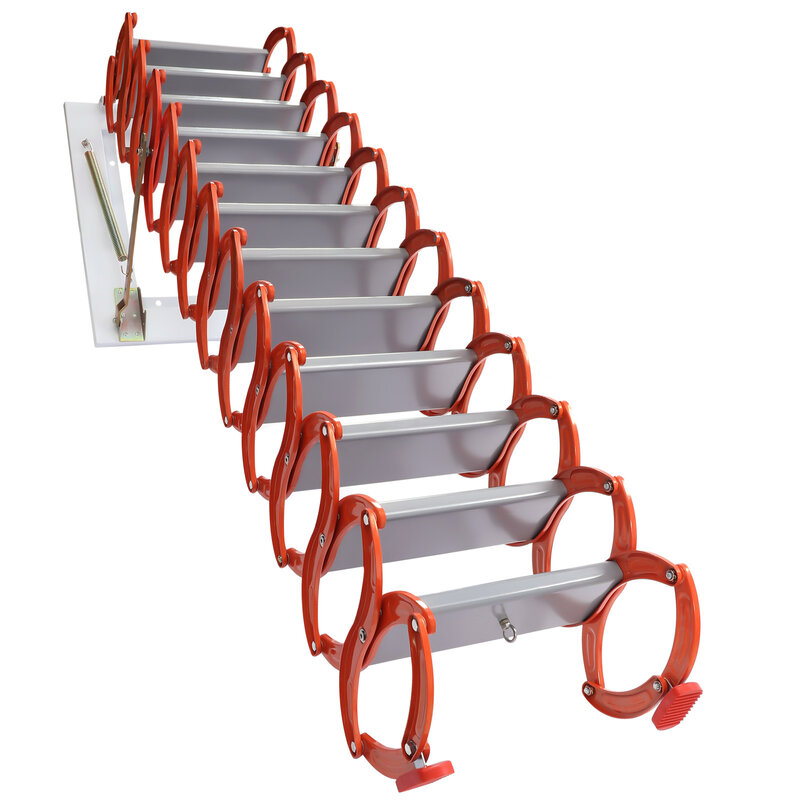 Wall-mounted Retractable Attic Ladder 12-Steps Folding Stair Suitable For Attics, Hotels, Outdoor, Basements, Warehouses, etc