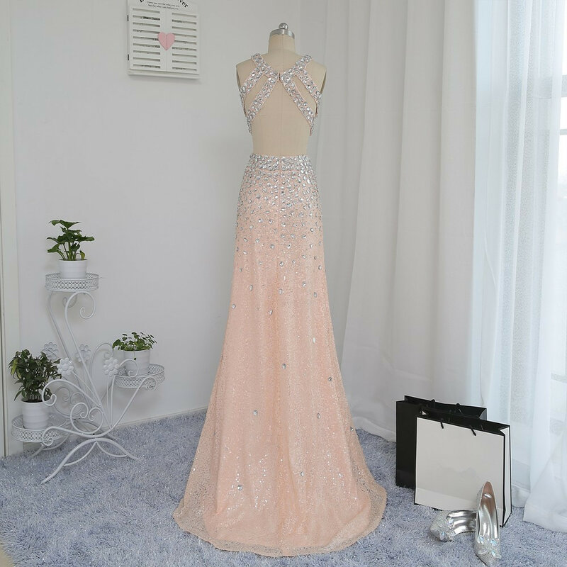 Luxury Prom Dresses Mermaid V-neck Sequins Beaded Crystals Slit Sexy Long Prom Gown Evening Robe De Soiree Haute Couture