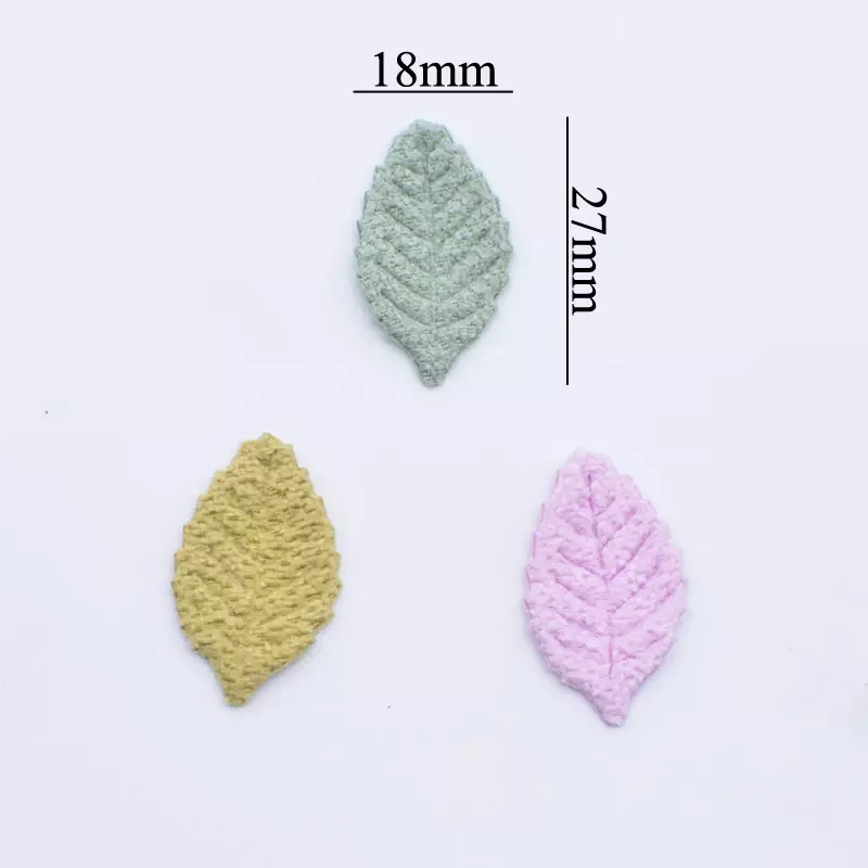 100Pcs 18*27mm Woolen Leaf Padded Flower Appliques for Children's Crafts Headwear Accessories DIY Hair Clips Earing Decoration