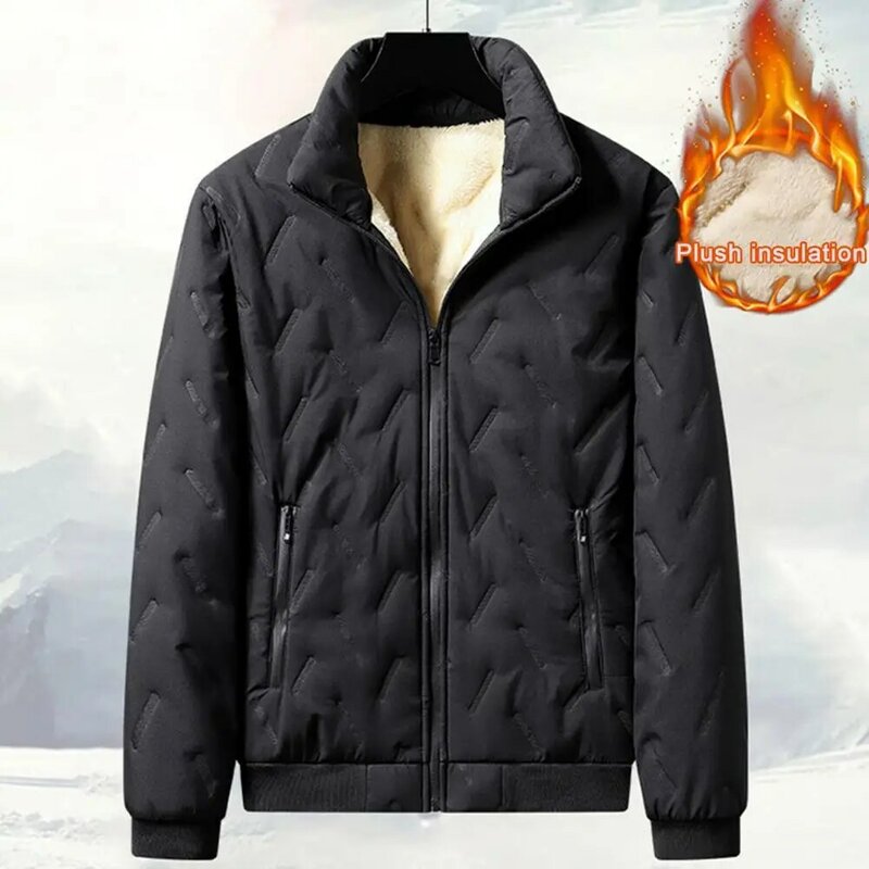 Jaqueta de pelúcia isolada masculina com fechamento de gola e zíper, casaco de comprimento médio, windproof, luxuoso, inverno, outono