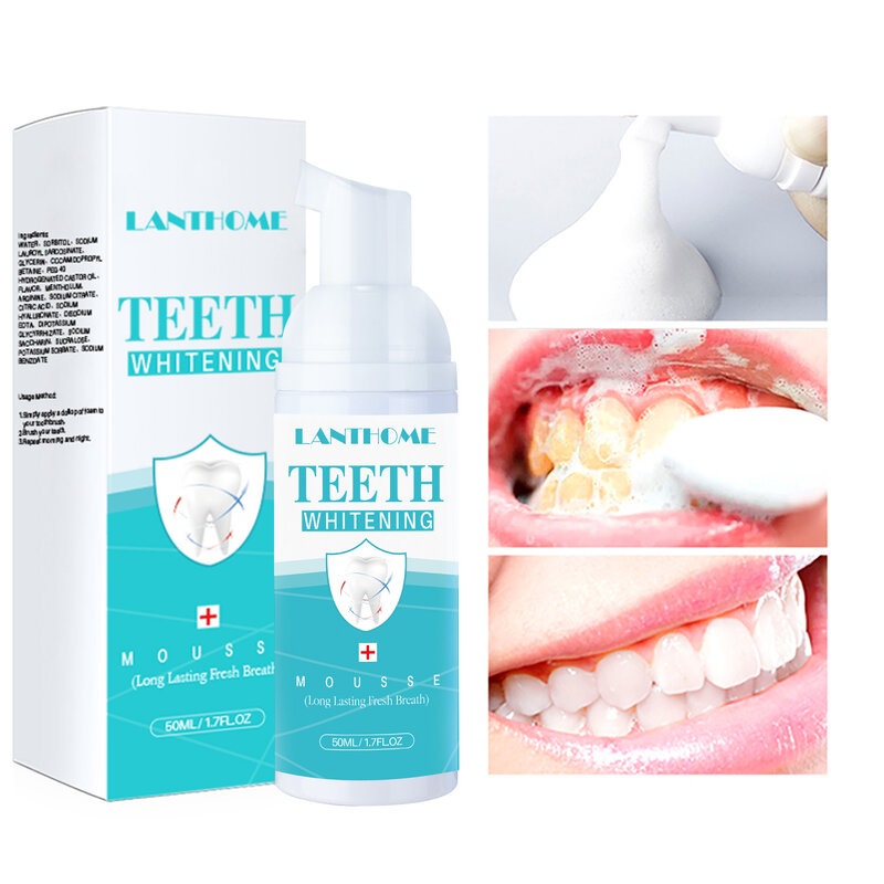 Lanthome penguat pemutih gigi profesional, Mousse 50ml penghilang noda gigi pasta gigi perbaikan gusi