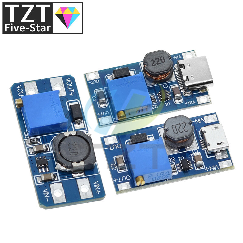 TZT DC-DC 스텝 업 컨버터 부스터 전원 공급 장치 모듈, 부스트 스텝 업 보드, 최대 출력 28V 2A, MT3608, 1/5PCs