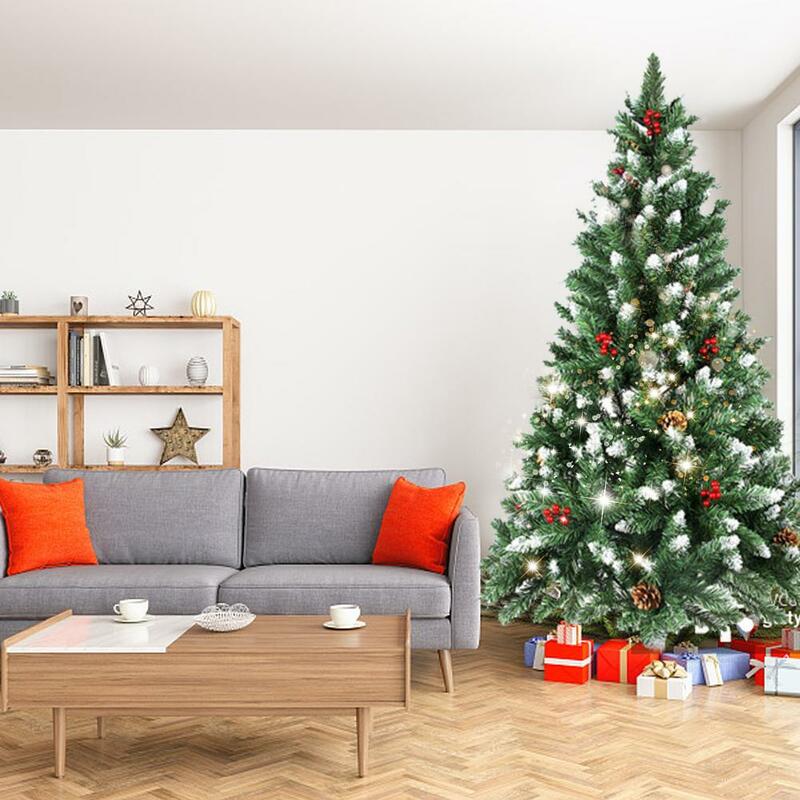 Árvore de Natal nevado com suporte do metal, bagas vermelhas, agulhas do pinho, árvore artificial do Xmas, celebração do feriado, 5ft, 6ft, 7ft