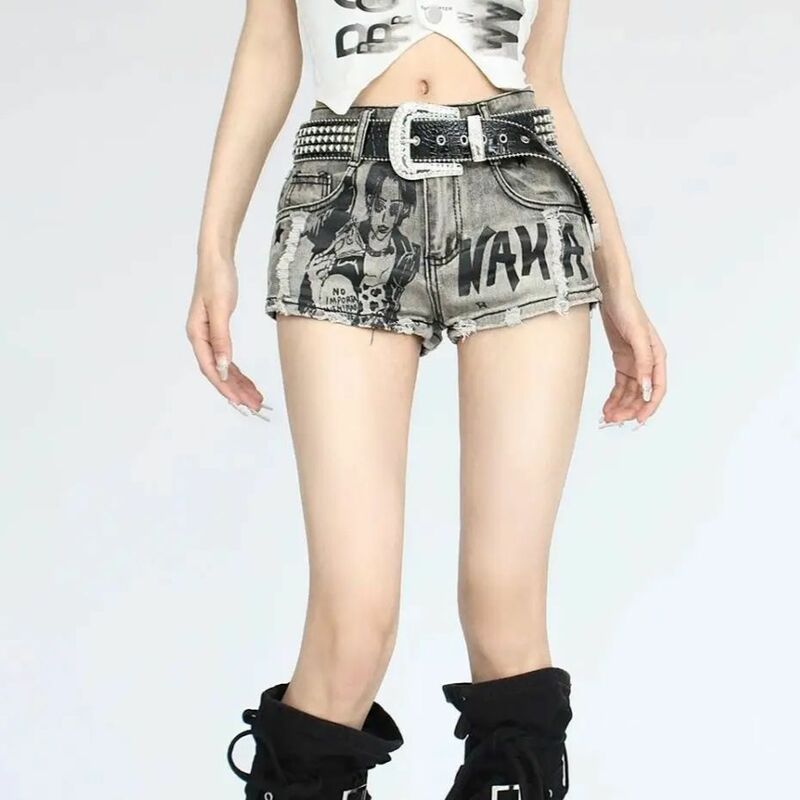 Denim Korte Shorts Hoge Kwaliteit Gat Bedrukt High Street American Spice Meisje Vrouwen Streetwear Harajuku Casual Y 2K Broek 2024 Nieuw