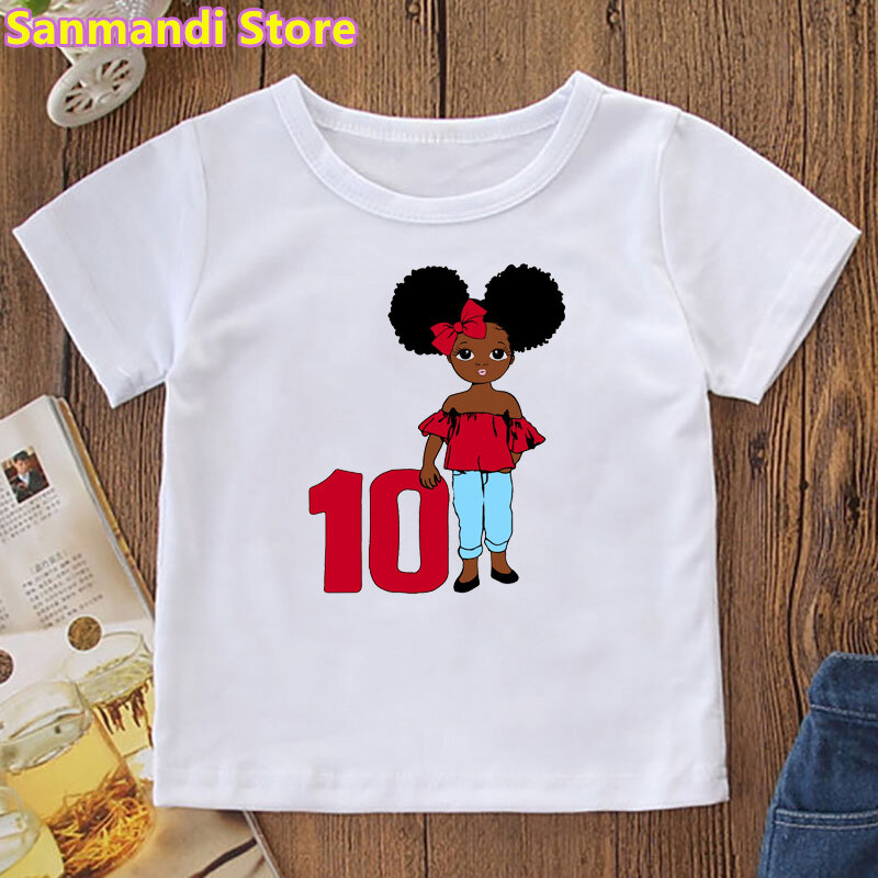 Novo 8th/9th/10th presente de aniversário para meninas tshirt crianças roupas verão topos camisa t melanin poppin t camisa crianças roupas