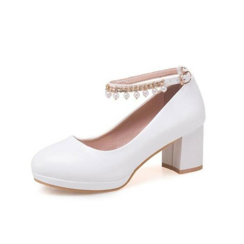 Size 30-43 Girls High Heels Shoes Woman Platform Pumps Fashion Pearl Women's Thick Heels Princess Party Office Wedding Shoes