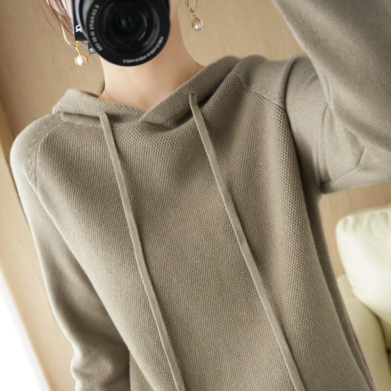 긴소매 따뜻한 양모 풀오버 후드 코트 여성용, 따뜻한 스웨터, 2023 겨울 가을 신상품