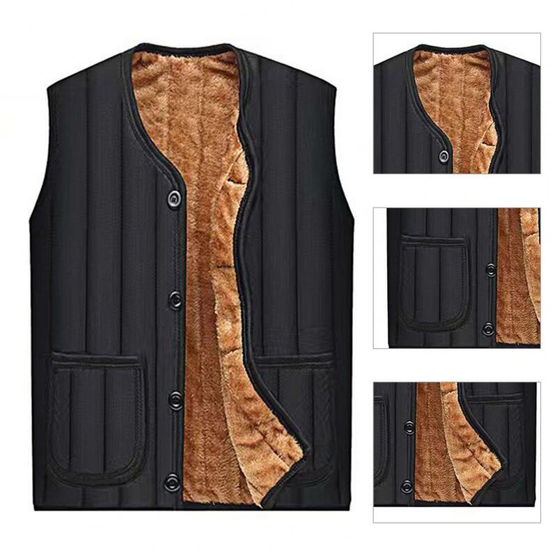 Fashion Skin-Touch Fleece Lined Single Breasted Casual Waistcoat Buttons Closure Breathable Men Waistcoat for Home