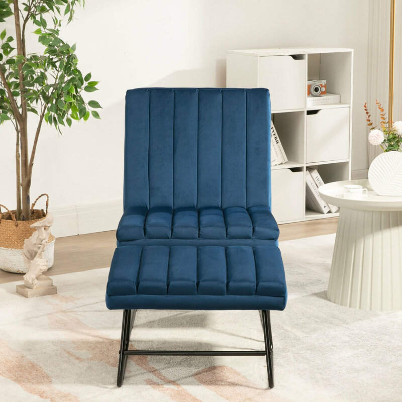 Modern Dark Blue Lazy Lounge Chair for Contemporary Single Leisure - Upholstered Sofa Chair Set