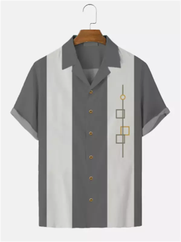 เสื้อเชิ้ตลำลองลายทางเรียบง่ายแฟชั่นฮาวายสำหรับผู้ชายเสื้อระบายอากาศทรงหลวมฤดูร้อน