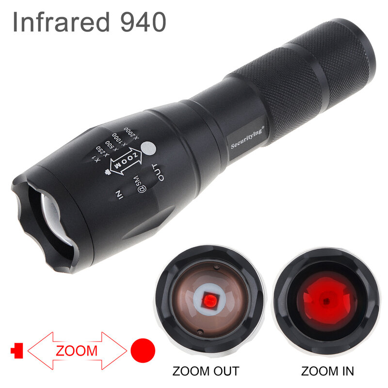 LED Taktis IR Senter 1000 Lumen Zoomable Fokus 940nm 8nec Obor Cahaya Inframerah Berburu Obor Penglihatan Malam untuk Berkemah