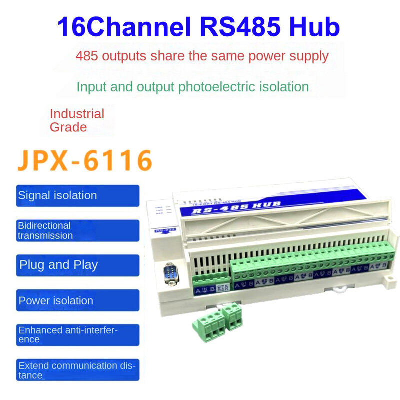 Distribuidor de concentrador RS485 aislado Industrial de 8 y 16 canales, aislamiento de señal de potencia, antiinterferencias
