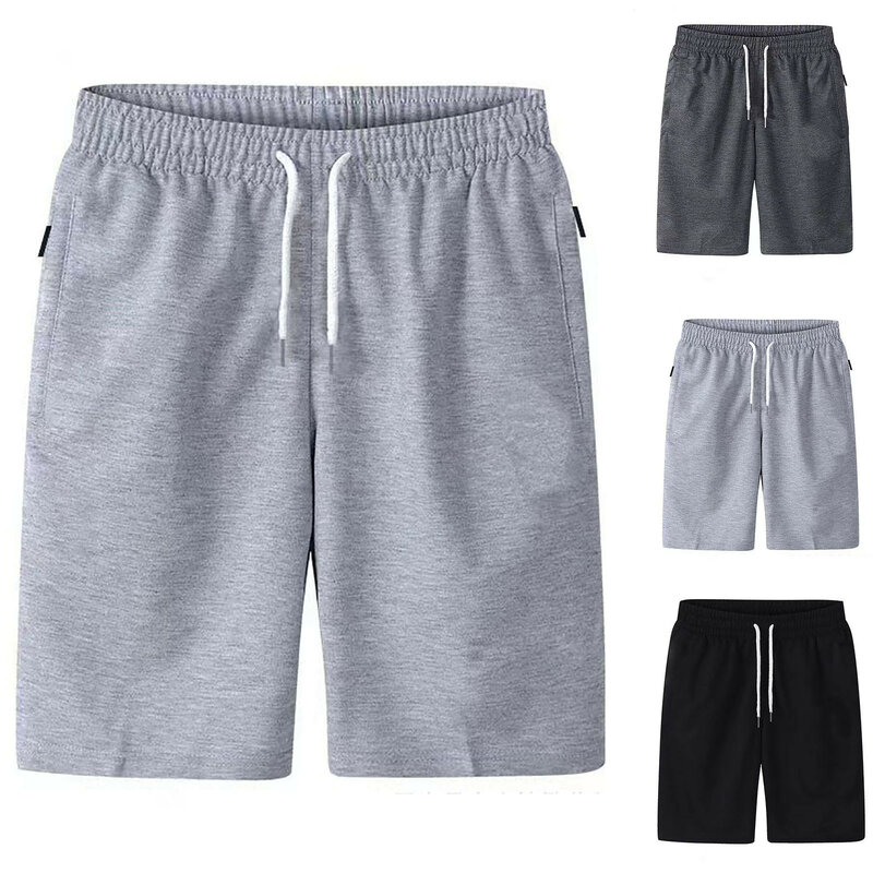 Męskie sportowe kieszonkowe jednolite sznurek do kufra krótkie spodnie plażowe spodenki letnie cienkie spodnie zapinane na suwak kieszonkowe luźne spodnie dresowe