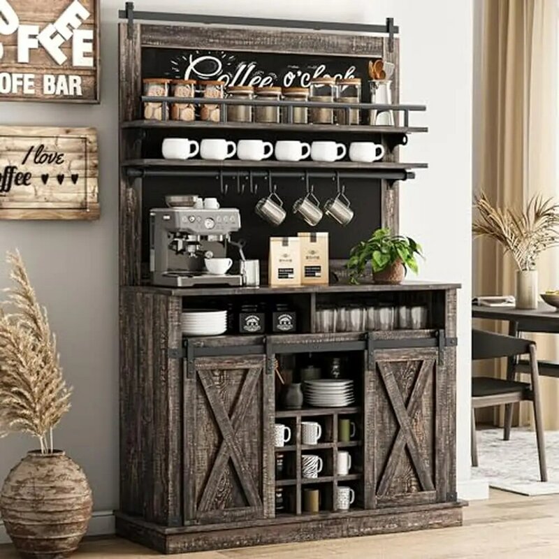 Farmhouse deslizante Porta de Celeiro, Coffee Bar Cabinet, Storage Buffet, Aparador Charme Blackboard, DIY, Característica Distintiva, MDF Metal, 75"