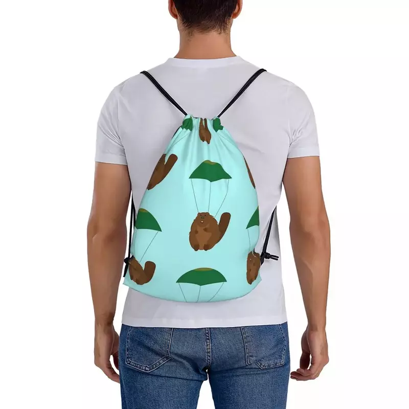 Parachuting Beaver Backpacks Multi-function Drawstring Bags Drawstring Bundle Pocket Shoes Bag Book Bags For Man Woman School