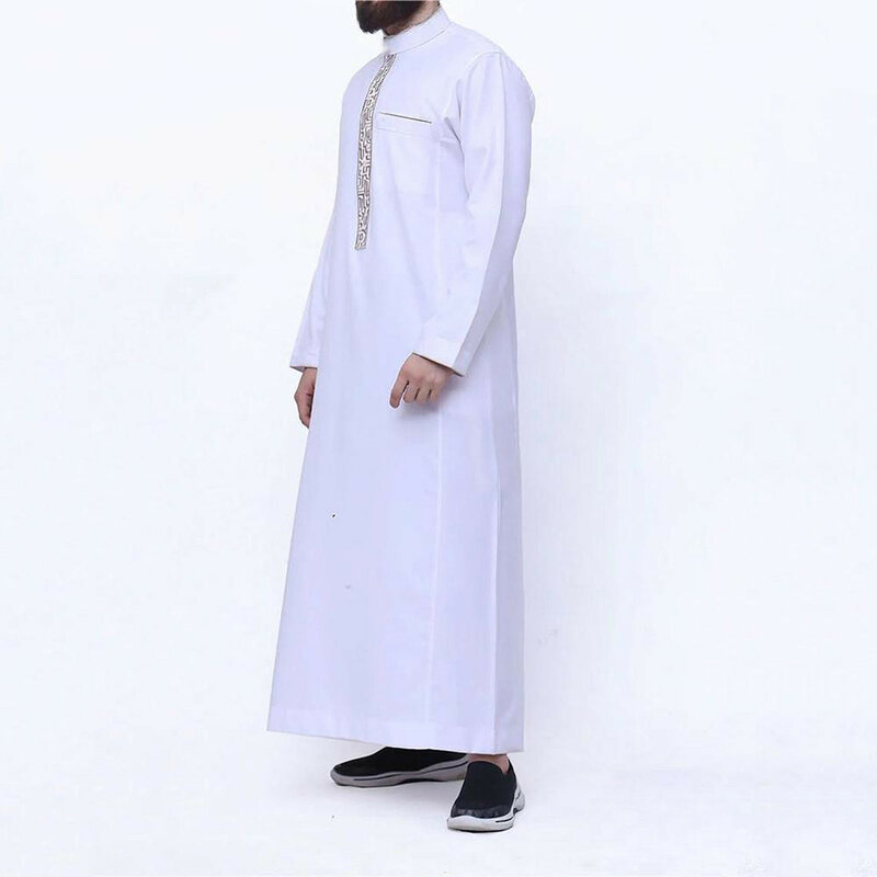 Robe de Dubai elegante manga comprida masculino, moda gola redonda, monocromático, bordado de festa, estilo étnico, islâmico, 2024