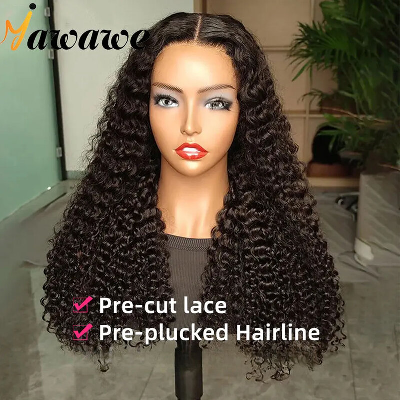 YAWAWE Pre-Bleached Glueless Wig Human Hair Ready To Wear Water Wave Pre-plucked Lace Frontal Wigs For Women Curly HD Lace Wigs