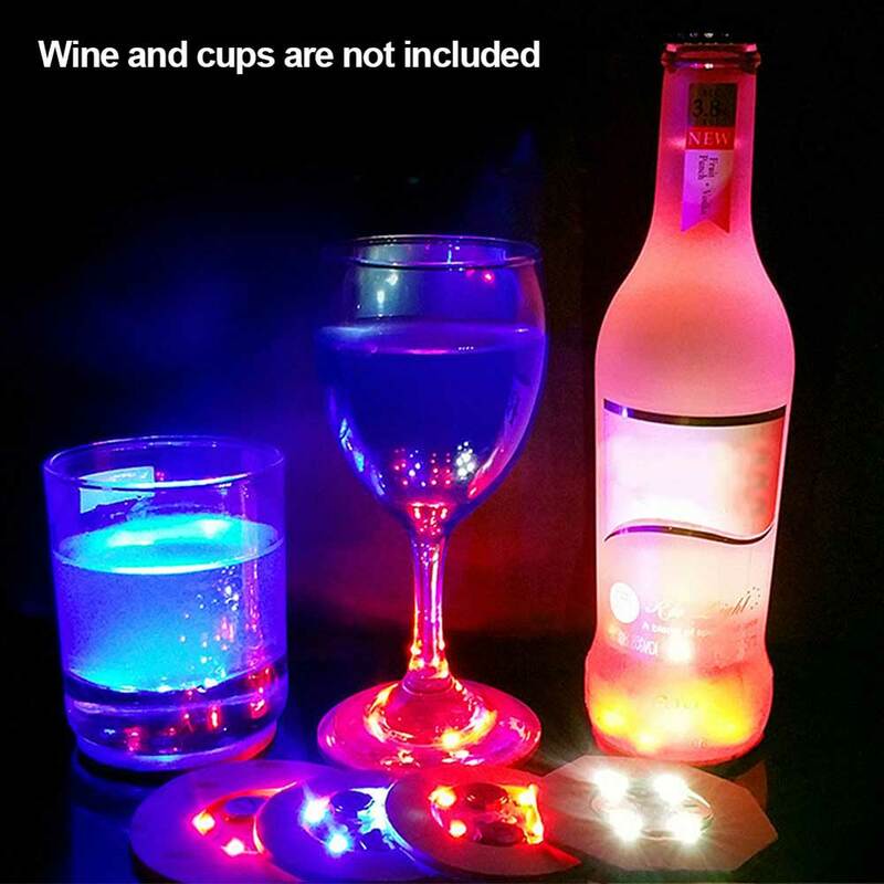 Pegatinas luminosas para botella, posavasos LED brillante con batería, almohadilla para taza de bebida, lámpara para decoración de fiesta de boda