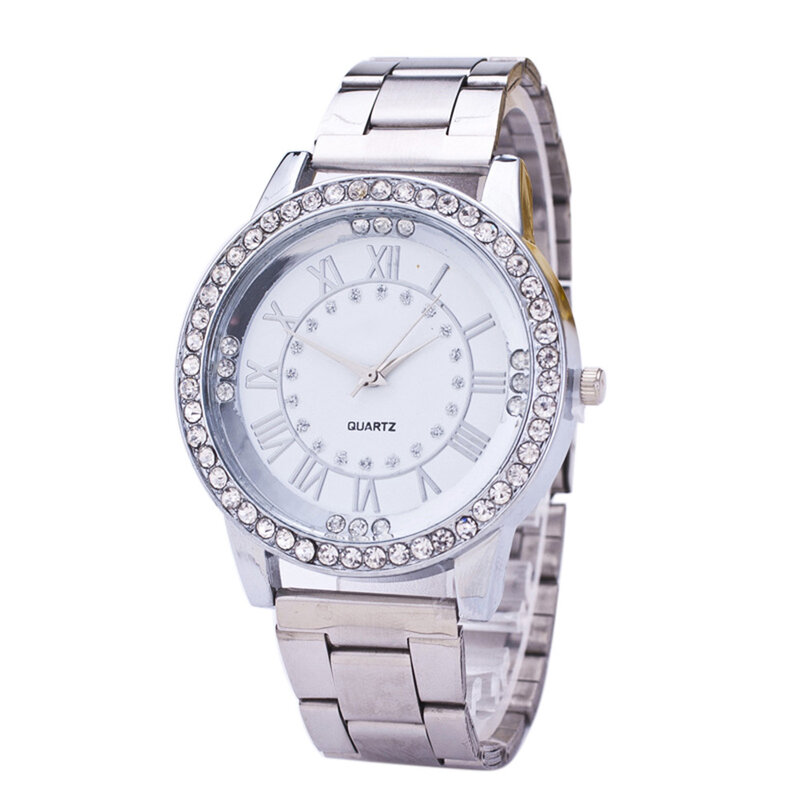 Relógio de pulso feminino Diamond Dial, pulseira de aço, esporte lazer relógio, moda única
