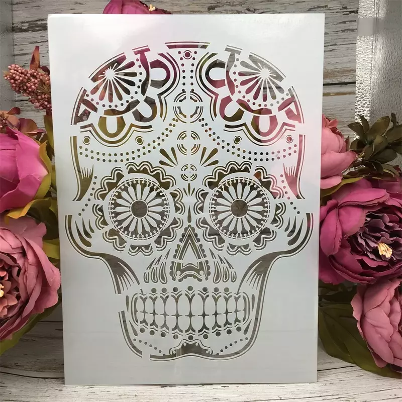 4Pcs/Lot A4 Skull Skeleton Ghost DIY Layering Stencils Painting Scrapbook Coloring Embossing Album Decorative Card Template