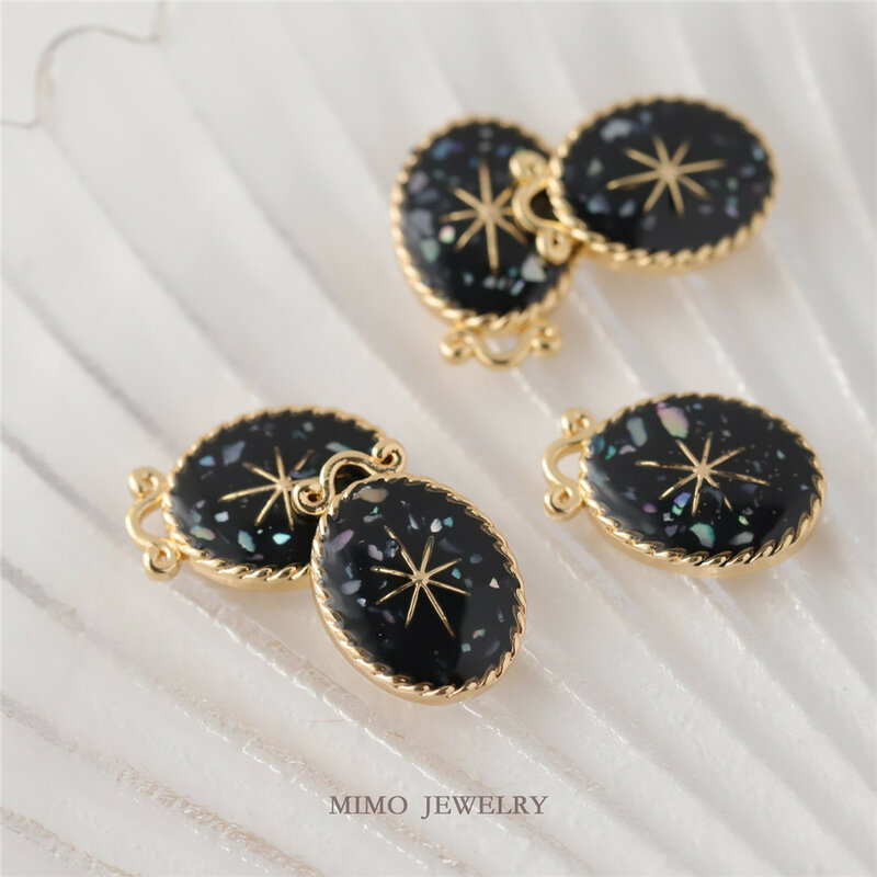 14K pozłacany mosiądz owalne, tajemnicze czarne wisiorki z czarnymi gwiazdami elementy do wyrobu biżuterii majsterkowy dodatek