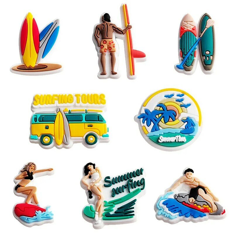 男性用の取り外し可能なサーフィンシリーズ,ビーチボード,海の波,バックルチャーム,サンダル装飾,靴の装飾,ベルベットの衣類,ギフトアクセサリー
