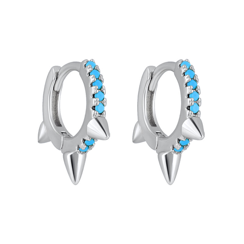 925 Sterling Silver Ear Needle Punk Tricuspid Cone Zircon Hoop Earrings Fashion Trend Women's Earrings Cool hip-hop Jewelry