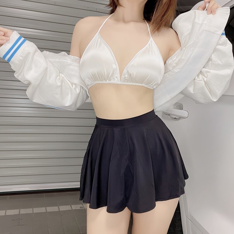 Nero bianco Sexy gonna a pieghe trasparente per donna vita bassa a-line minigonna lunga seta Night Club Wear minigonne da festa