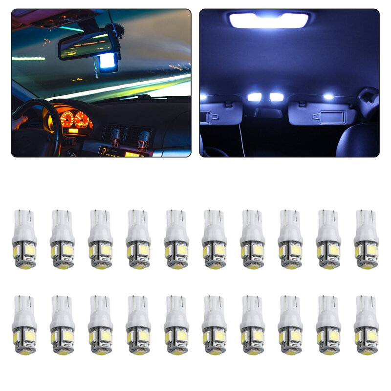 Luz branca da cauda para a matrícula do carro, peças úteis da lâmpada, acessório antivibração, T10, 12V, 5W, 6000K, branco